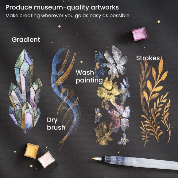 Metallic Watercolor Paint Set 24 Colors, Shimmering Watercolors in Half Pans wit - Picture 7 of 8